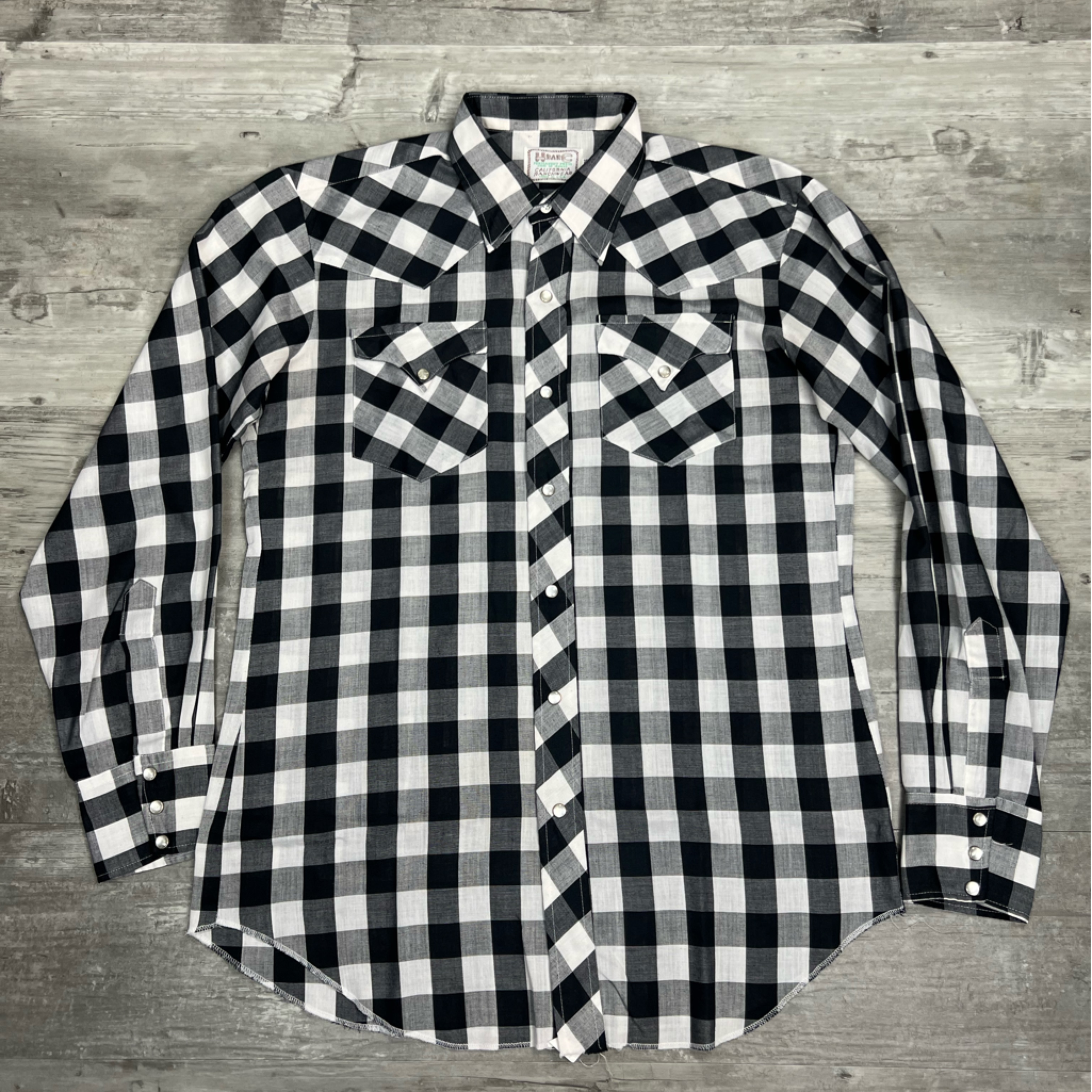 H Bar C Black & White Gingham Plaid Pearl Button Western Shirt L